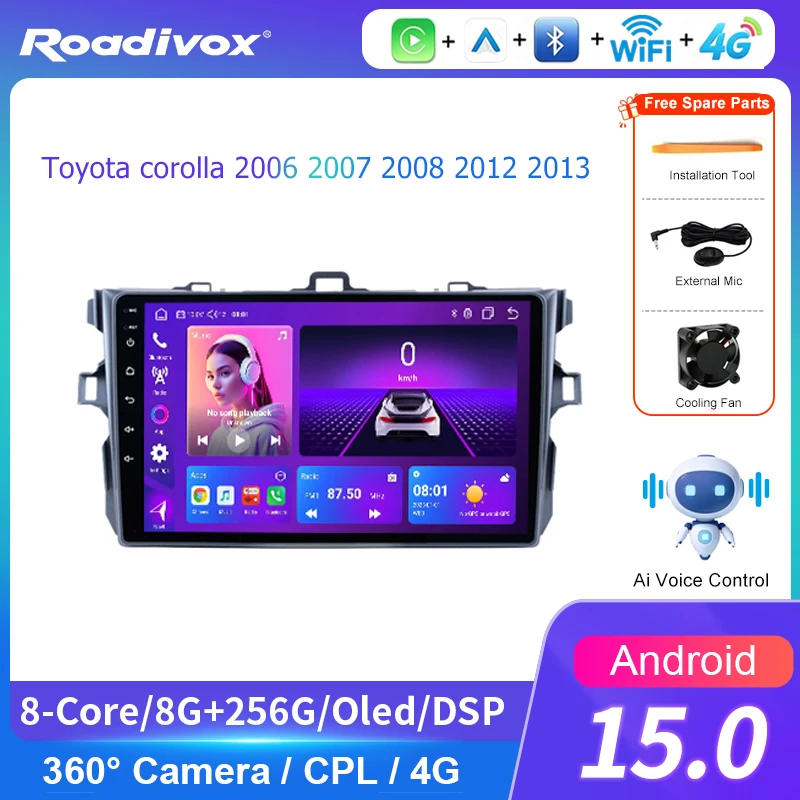AI VOICE roadivox Android car radio GPS Navigation video Multimedia Player tape for Toyota corolla 2006 2007 2008 2012 2013
