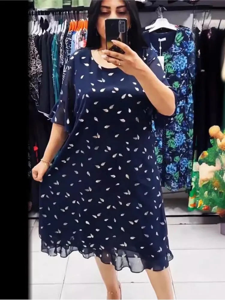 Fashion Print Midi Dress Summer Round Neck Short Sleeve Casual Loose Dress Elegant Women Splice Chiffon A Line Dresses Vestidos - AliExpress Fashion Print Midi Dress Summer Round Neck Short Sleeve Casual Loose Dress Elegant Women Splice Chiffon A Line Dresses Vestidos - AliExpress