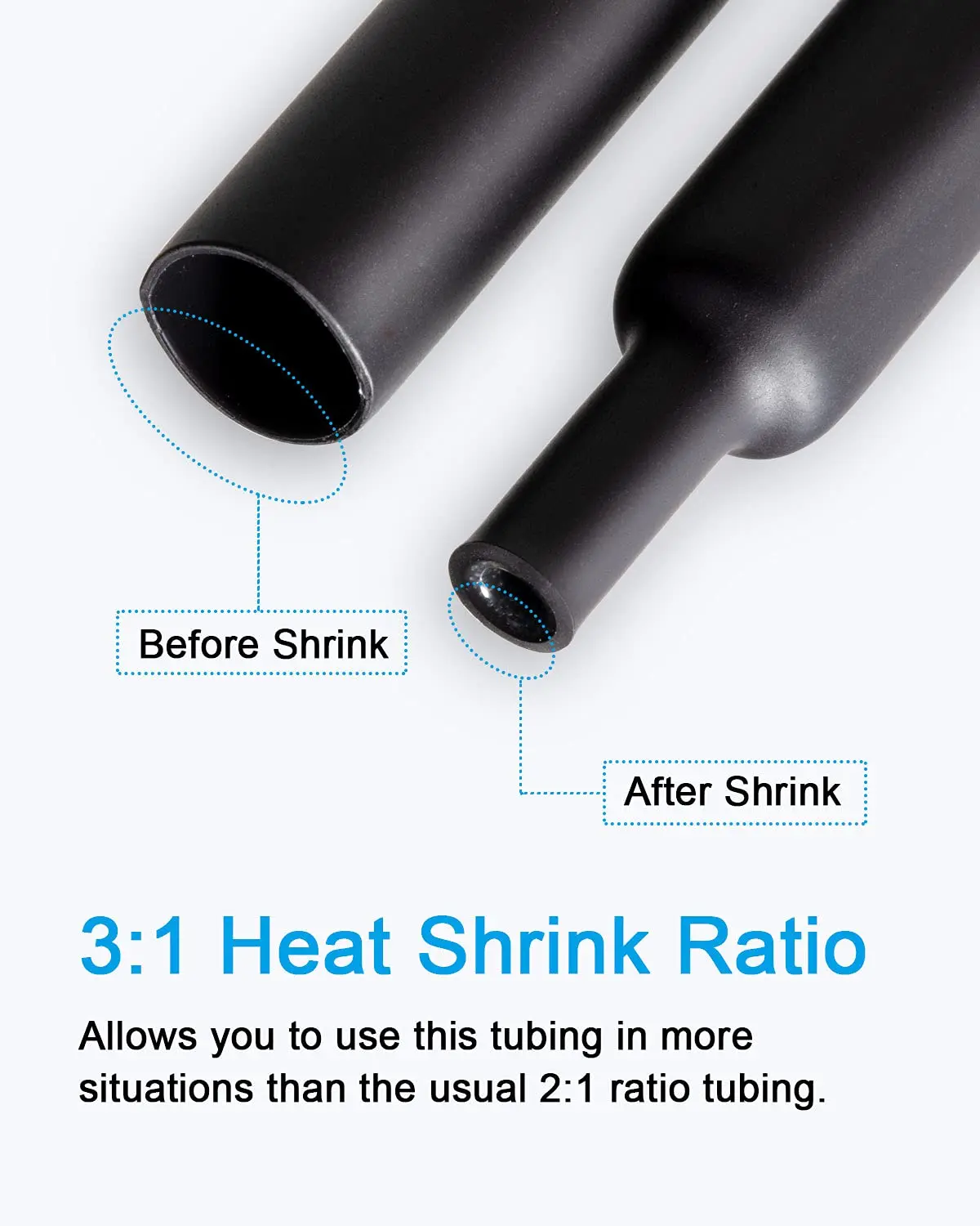130 قطعة 3:1 مجموعة أنابيب الانكماش الحراري لاصقة مزدوجة الجدار، 6 أحجام (القطر): 1/2، 3/8، 1/4، 3/16، 1/8، 3/32 بوصة، كابل سلكي ممتاز