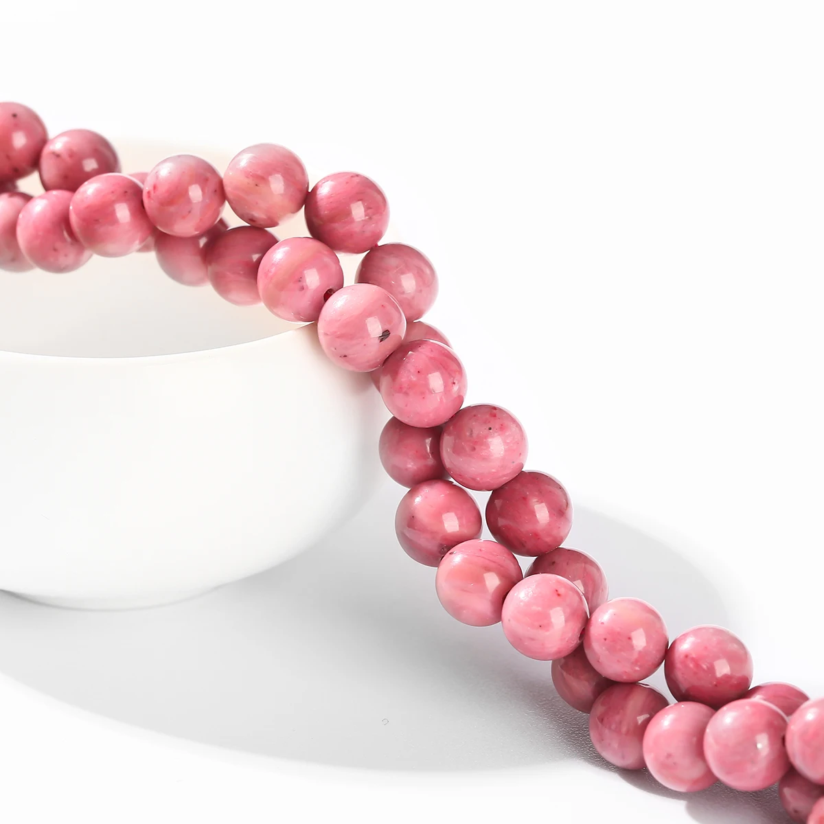 7A الحجر الطبيعي الأحمر الرودونيت حبة الجولة فضفاض خرزة مباعدة 4/6/8/10 مللي متر ل سوار ذاتي الصنع قلادة صنع المجوهرات الإكسسوارات 15"