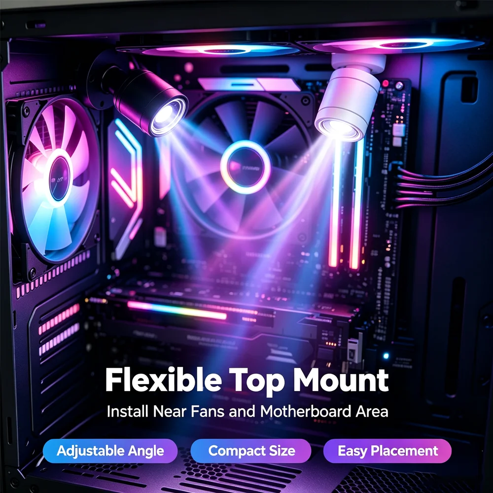 5V 3PIN ARGB Mini-Spotlight Motherboard Aura Sync LED-Spotlicht Winkeldecken-Oberflächenmontage für Gaming-Schreibtisch PC-Gehäusebeleuchtung – Detail 10