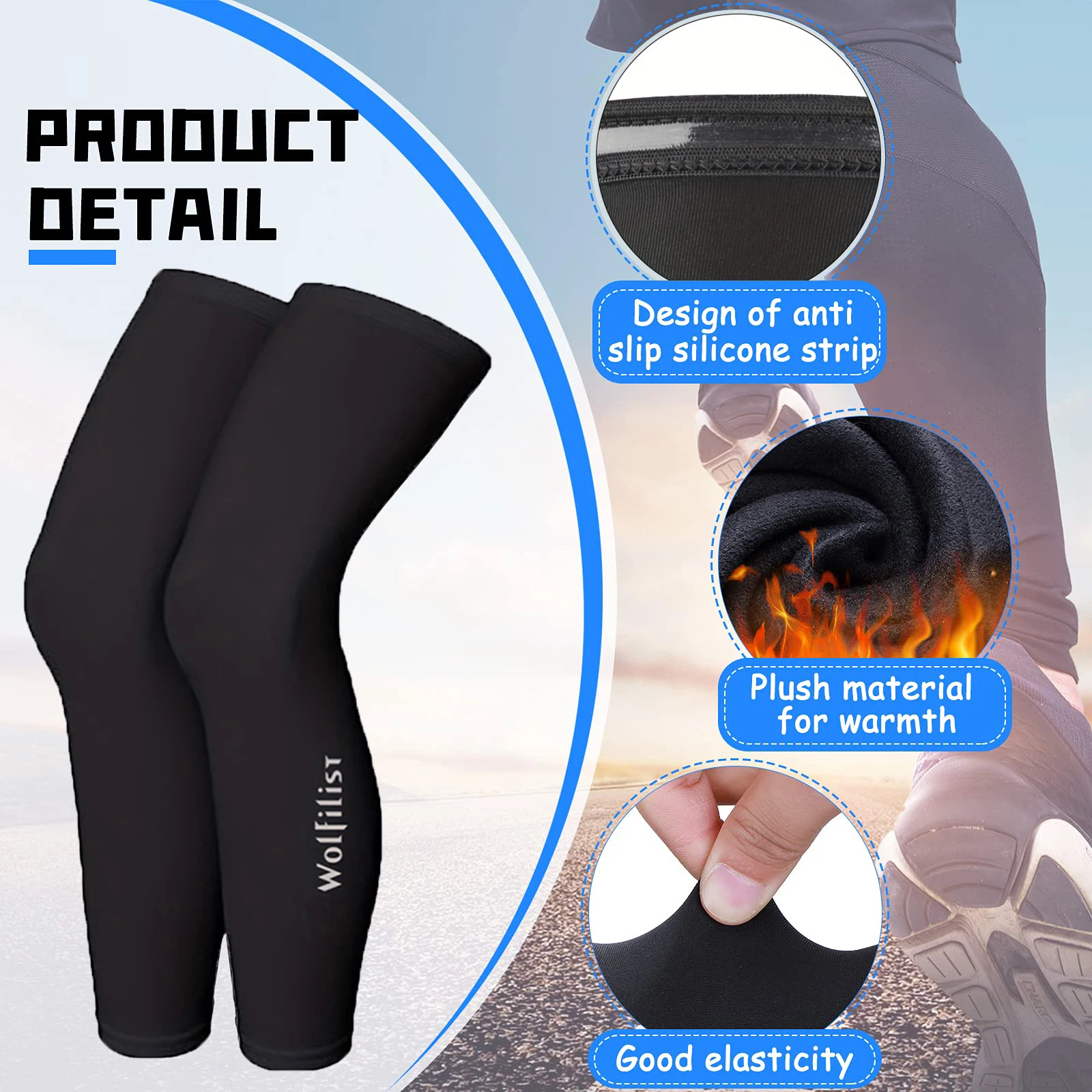 Cycling Leg Warmers Thermal Long Leg Sleeves, Full Leg Compression Sleeve High Elasticity Stretch Suitable for Running, Cycling
