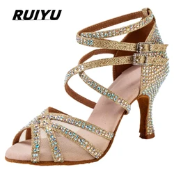 Hot New Rhinestone Latin Dance Shoes Women Salsa Tango Ballroom Party High Heels Gold Silver Girls Summer Sandals Jazz Trainers