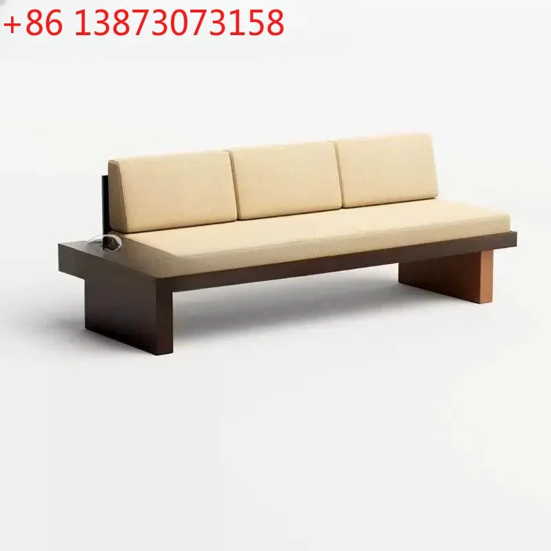 

Nordic designer living room cafe straight row card seat minimalist solid wood sofa