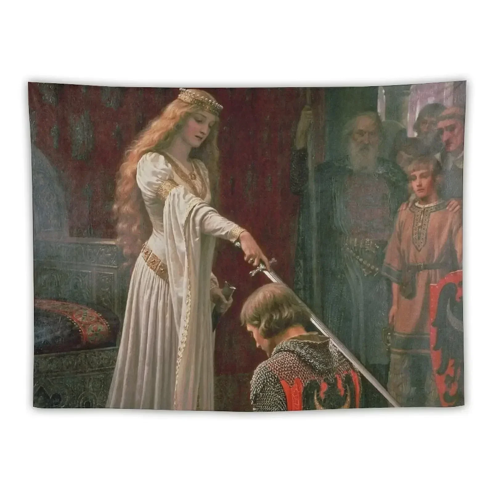 

Accolade by Edmund Blair Leighton Medieval Knight Sword and Lady Original Painting HD Tapestry Wall Hangings Decoration Tapestry