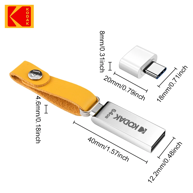 Металлический флеш-накопитель KODAK K122, USB 2,0, 32 ГБ, 64 ГБ, 128 ГБ