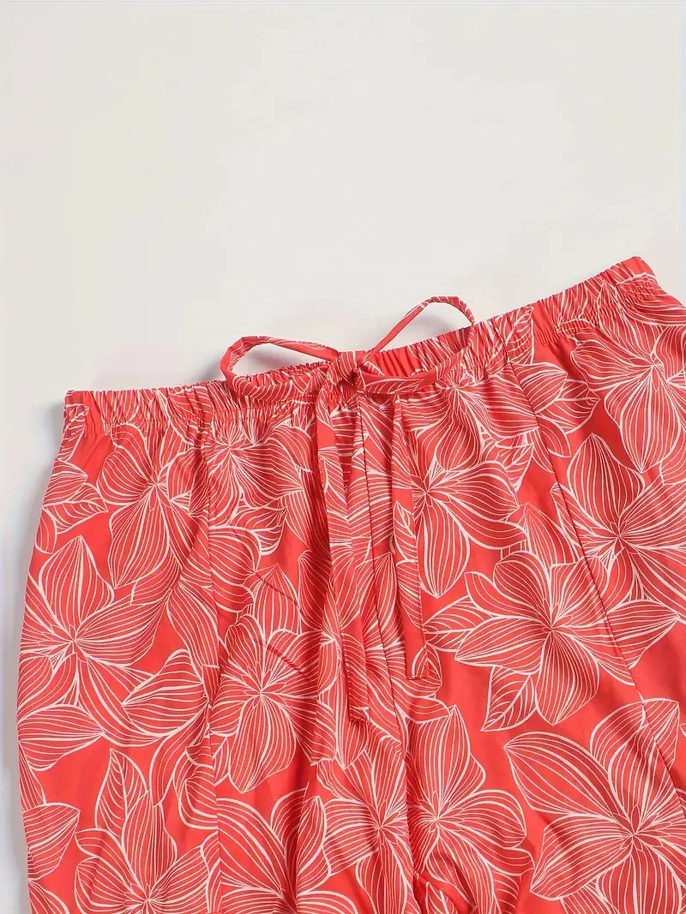 Sommerliche, lässige, elegante, lockere, bequeme, große Größen, bedruckte, elastische Taille, mit Kordelzug, weites Bein, lange Hosen – Detail 6