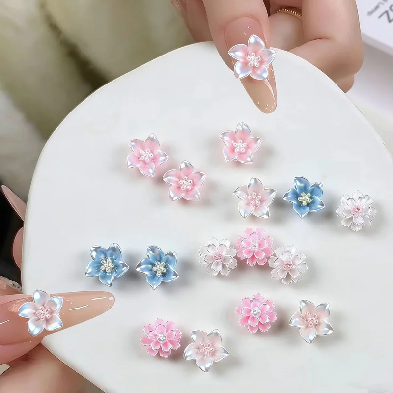 30Pcs New Lily Flower Nail Charms 3D Pink White Lily Hibiscus Flower Sweet Style Spring Outing Exquisite Nail Flower DIY Accesso