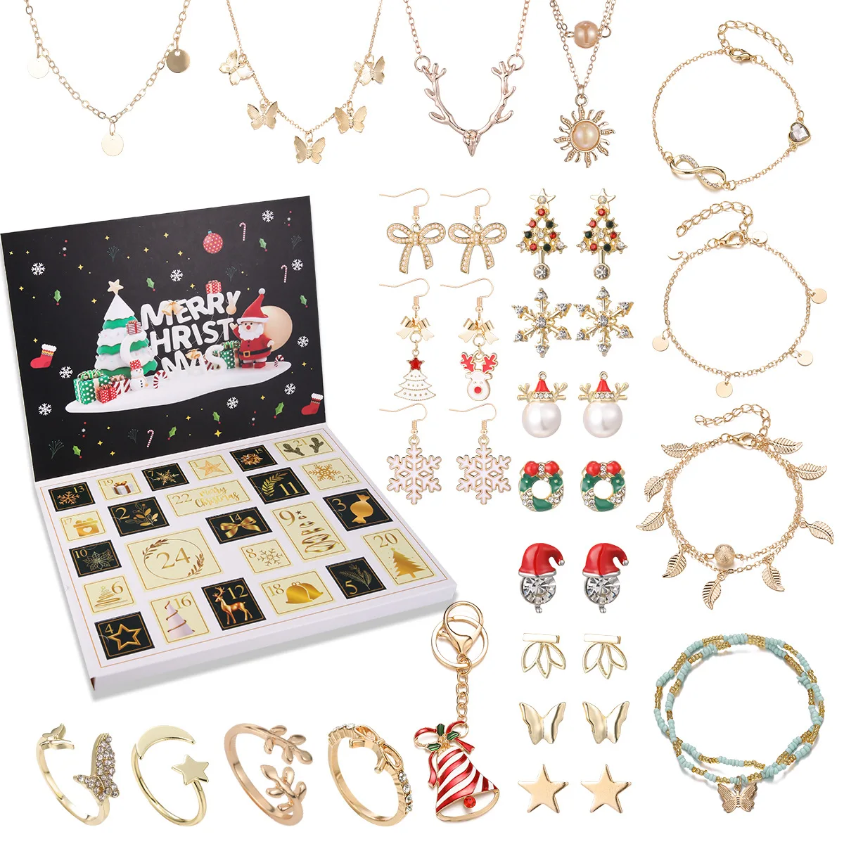 

Advent Calendar 2025 Xmas Jewelry for Women Gift with Earring Bracelets Countdown 24 Day To Xmas Calendar Xmas Gift for Wife