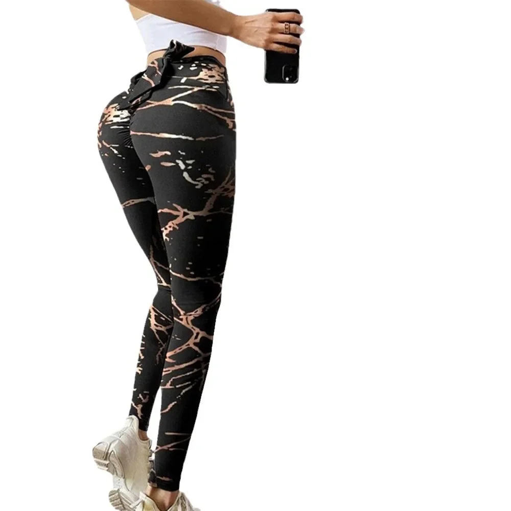 Women\'s Peach Hip Lifting Sport Fitness Yoga Leggings Printed Tie Dye High Waist Sexy Slim Pants