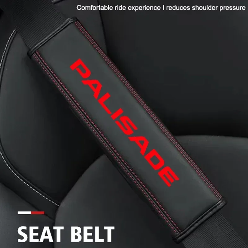 2pcs Car Interior Leather Safety Belt Cover for Hyundai Palisade Badge Seat Belt Shoulder Strap Covers Protector Pad Accessories