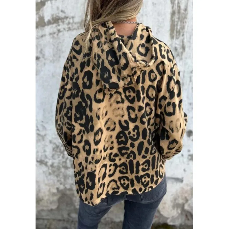 Women\'s Long Sleeved Print Hoodie Autumn Fashion Street Hip-hop Leopard Print Hoodie Pocket Streetwear Lady Casual Pullover Tops