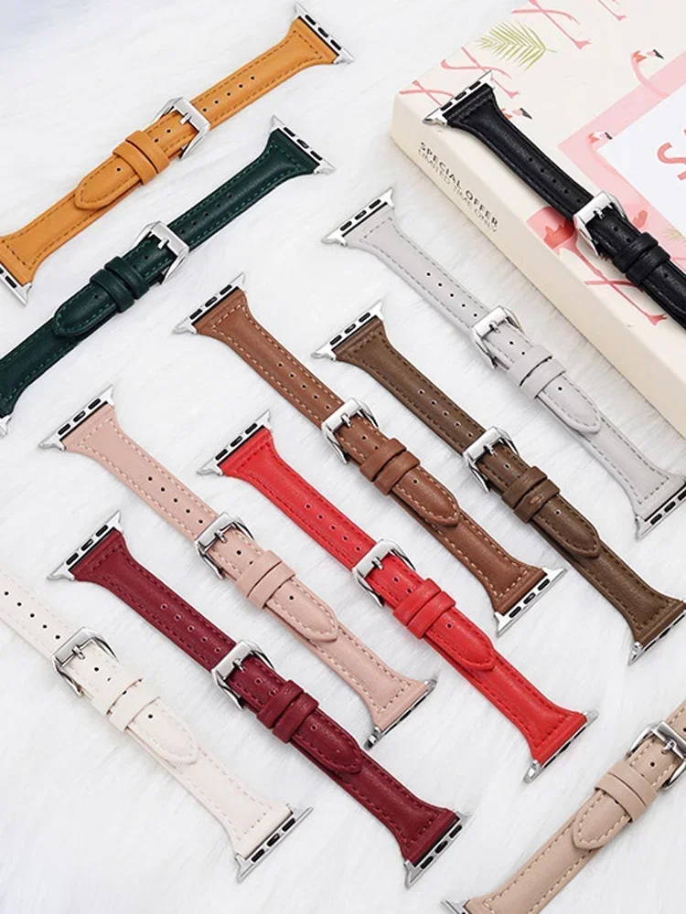 حزام جلدي نحيف لساعة أبل باند 40/44 ملم 41 ملم 45 ملم 46 ملم 42 ملم سوار iWatch Series 11 9 8 7 SE 3 6 5 4 10 Ultra3/2 49 ملم #3