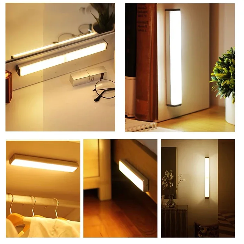 LED Motion Sensor Light Wireless Night Light Type C Rechargeable Light Cabinet Wardrobe Lamp Staircase Backlight For Kitchen LED