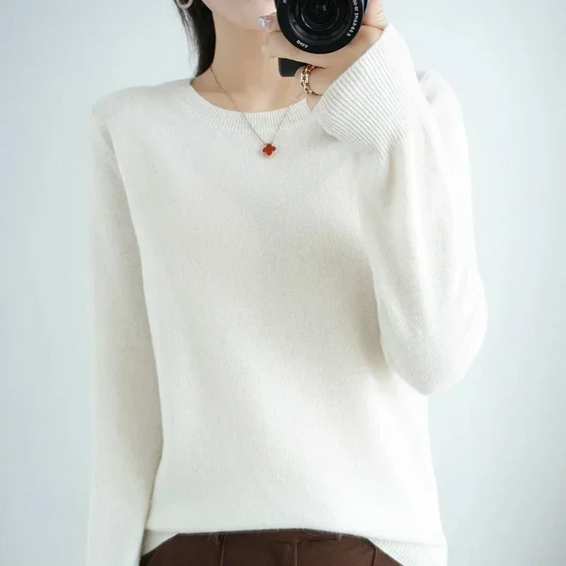 100% Pure Wool Cashmere Sweater Woman O-neck Pullover Casual Knitted Tops Autumn /Winter Female Jacket Korean Fashion