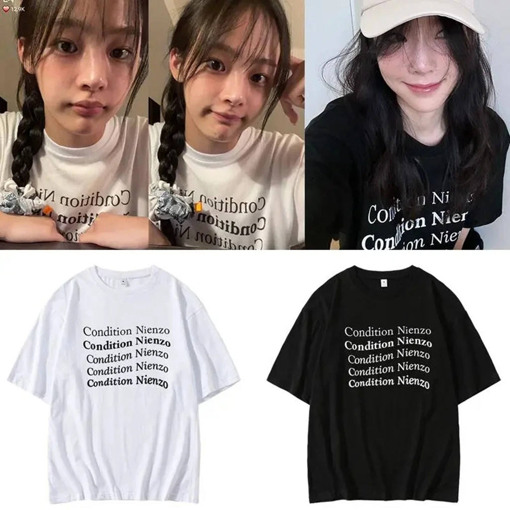 Star Same T-shirt minji condition nienzo letter shirt Child Kpop Shirt Pullovers Women Men Korean Style Autumn Oversized Tshirt