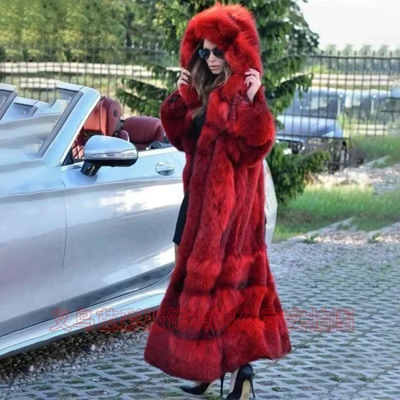 

Faux Fur Coat Women X-Long Winter Fashion Warm Open Stitch Wide-waisted Lady legant Large Size Loose Jacket Lugentolo