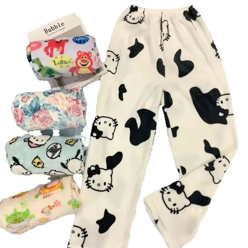 Winter Oversized Loose Velvet Women\'S Sleepwear, Warm Plush Pants, Comfortable Home Pants, Fluffy Cute Cartoon Pajamas Pants