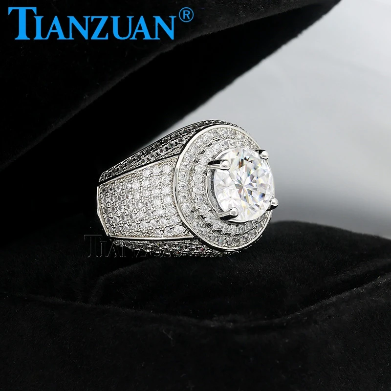 Luxury 12mm Moissanite Rings Designer Full Moissanite Men Rings  925 Sterling Silver Band Party Jewelry Gifts