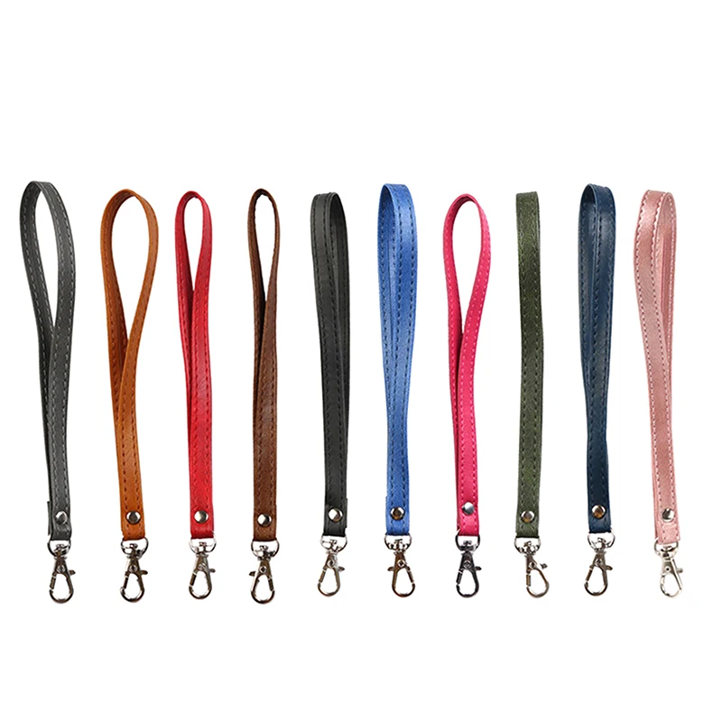 Cowhide Flat Fine Grained Mobile Phone Case Hanging Rope Wrist Strap Universal Wrist Strap Solid Color Leather Metal Keychain