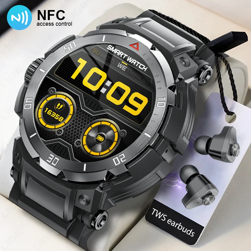 

2025 New NFC 2 In 1 Bluetooth Headset Smart Watch TWS Music Talk With Earbuds 4 Hours Of Strong Sound Effects Smartwatch For Men