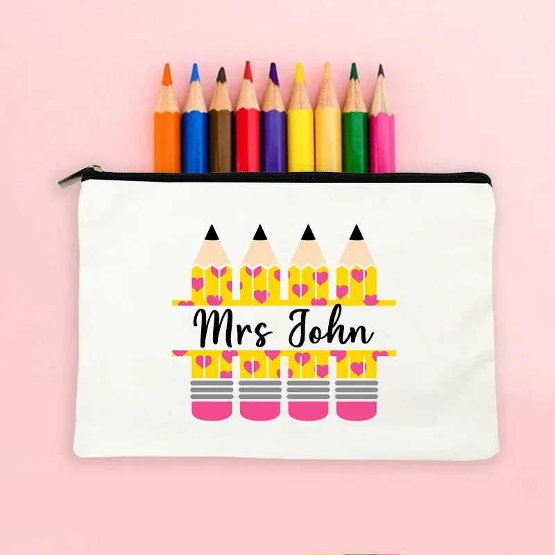 New Personalized Teacher Name Customized Makeup Bag Student Return to School Pencil Storage Bag Travel Supplies Washing Bag Gift