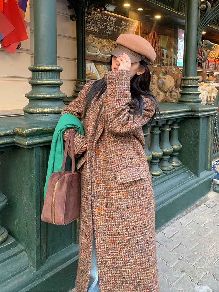 Kiesza lyte 2024 Fashion Street Design Plaid Wool Jacket for Women Autumn Winter Retro Korean Long Woolen Overcoat Tweed Coats