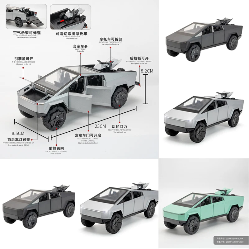 1:24 Coche Todoterreno De Juguete De Metal Fundido A PresióN Para NiñOs Camioneta Tesla Cybertruck Modelo De Coche De AleacióN S