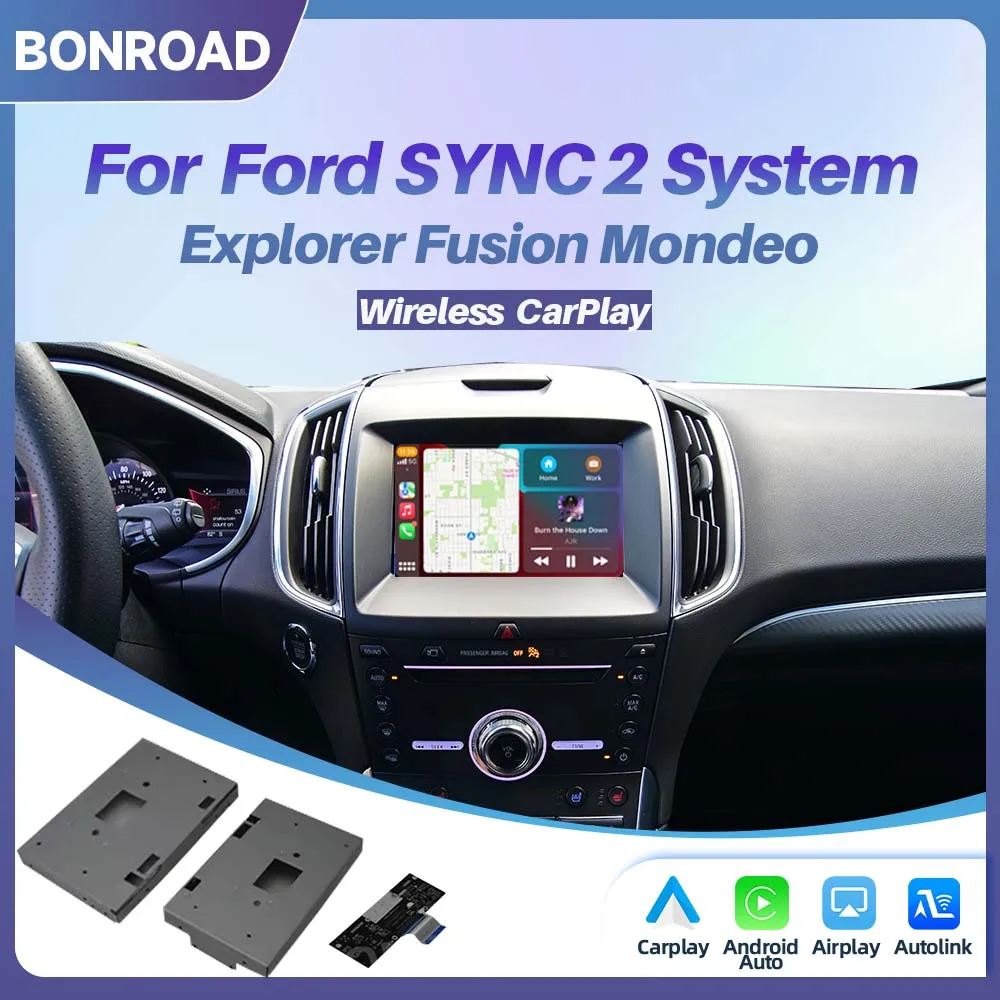 Moduł interfejsu bezprzewodowego CarPlay BONROAD do Forda Edge, Taurus, F-150, Explorer, Escape 2013-2016, Android Auto, Mirror Link Box