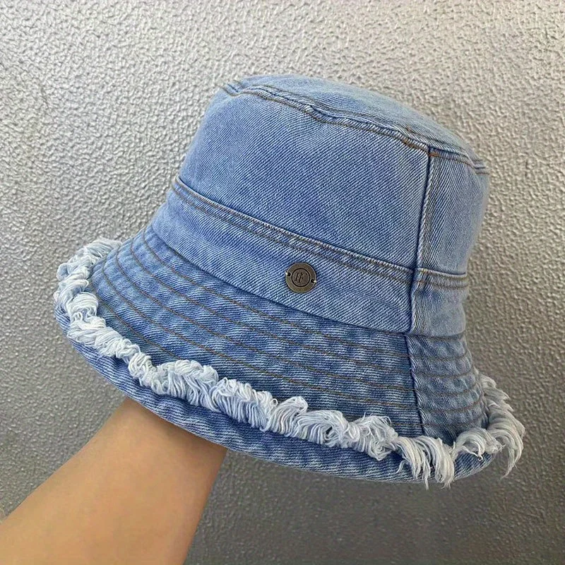 Vintage Unisex Washed Denim Tassel Bucket Hats dla kobiet Mężczyźni Składana bawełniana czapka Panama Bob Gorros Outdoor Beach Fishing Sun Hat