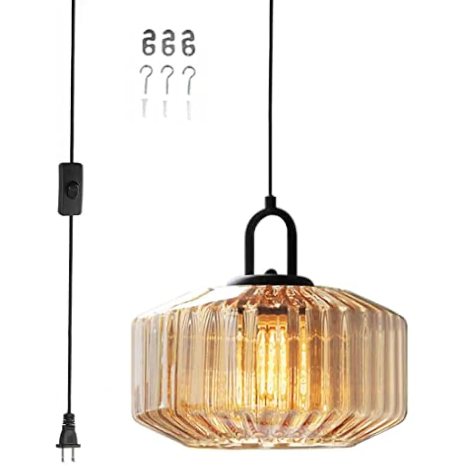 

Amber Plug in Pendant Light Hanging Lamps for Living Room Plug in Glass Globe Pendant Light, Modern Plugin Pendant Hanging Ligh