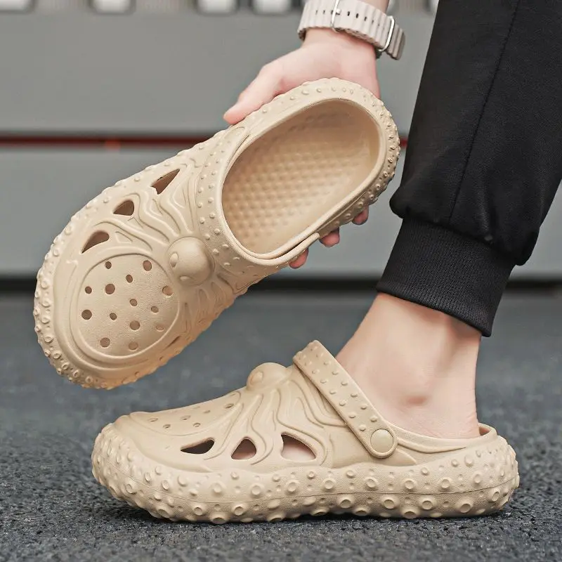 

Оригинальные мужские тапочки на платформе с отверстиями, пляжная уличная дизайнерская роскошная обувь, высококачественные модные трендовые мужские сандалии в стиле 2025 года