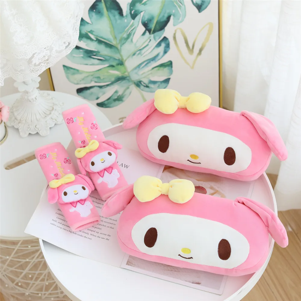 

Cute Sanrio Car Headrest Neck Pillow Car Seat Belt Cover Melody Kuromi Seat Belt Shoulder Pad Car Interior Decoration Gift