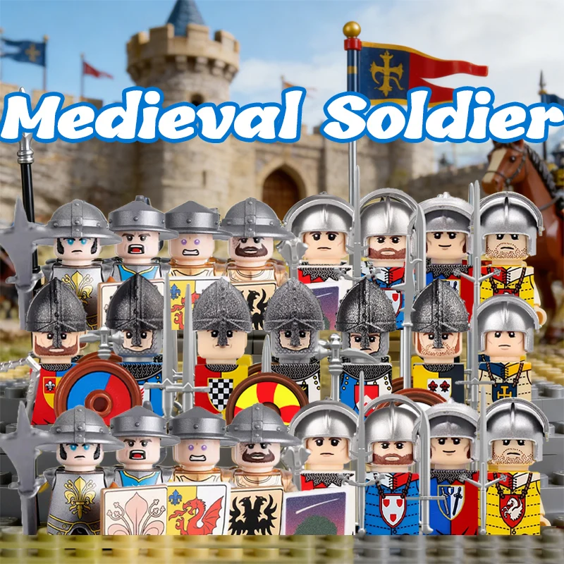 Castelo medieval soldado figuras blocos de construção império legião infantaria cavaleiro guerreiro espada escudo martelo tijolos brinquedos