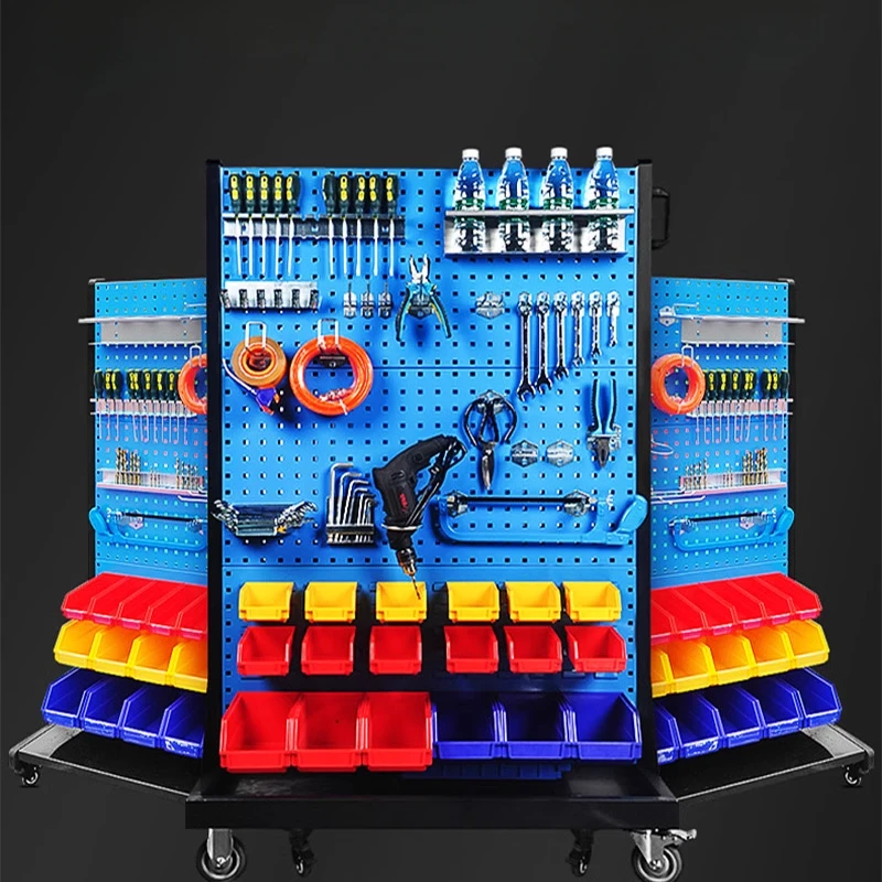 

Double-Sided Mobile Tool Rack Square Hole Pegboard Parts Box Screw Organizer Steel Workshop Storage Racks Office Furniture FYTR
