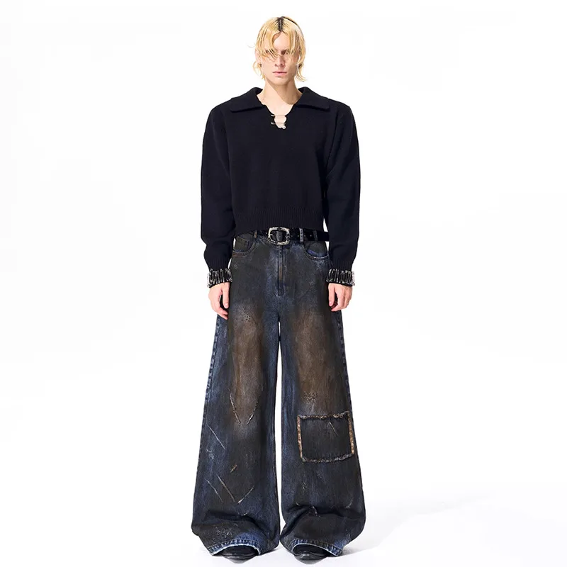 LUZHEN Tinta unita Risvolto Spilla in metallo Decorare Felpa a maniche lunghe da uomo 2025 Autunno Inverno Elegante Elegante Bello Top JY4889