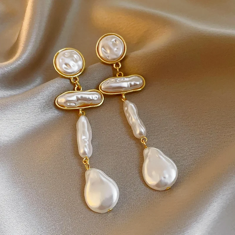 French Luxury Baroque Pearl Tassel Earrings Retro Style Jewelry Gift