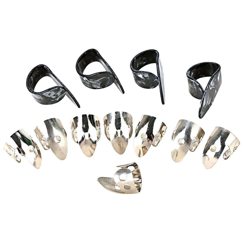 

12 Pcs Stainless Steel Index Finger Cover Thumbpick Guitar Supplies Picks for and Guards Metal Electric