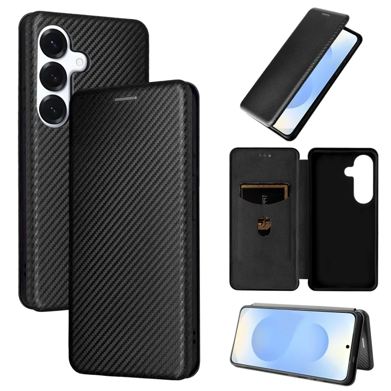 For Samsung Galaxy S26 Luxury Flip Carbon Fiber Skin Magnetic Adsorption Protective Case For Samsung Galaxy S26 Phone Bags