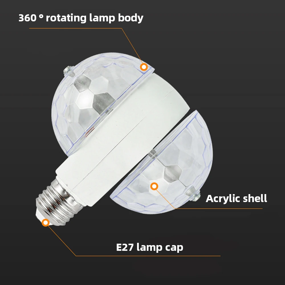 Mini bola de luz de discoteca giratoria RGB, barra de luz de escenario, KTV, bola mágica, DJ, fiesta, boda, proyección, luz de Festival, E27