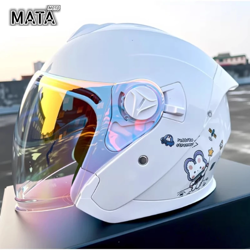 

Lightweight Electric Motorcycle Helmet for Women in Summer Sun Protection and Breathable Half Helmet Four Seasons Helmet Men