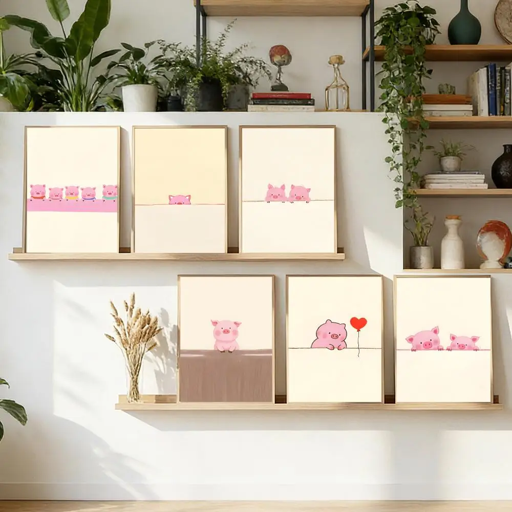 Niedliches rosa Schweinchen-Poster, stilvoller Kunstdruck-Poster |   Wanddekoration für Wohnzimmer & Schlafzimmer
