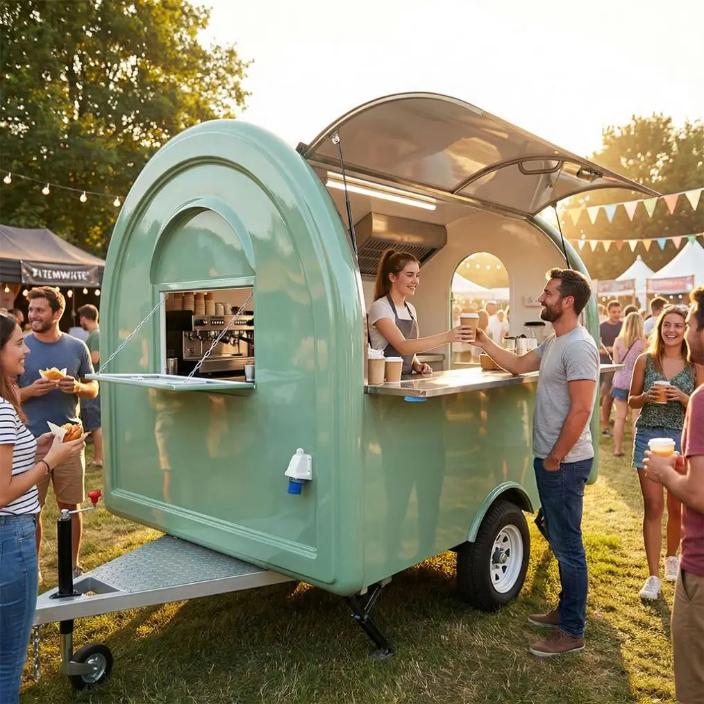 YG Small Towable Round Food Cart Mobile Coffee Trailer Fully Equipped for Outdoor Beverage Sales 4 Wheel Food Trailer Customized