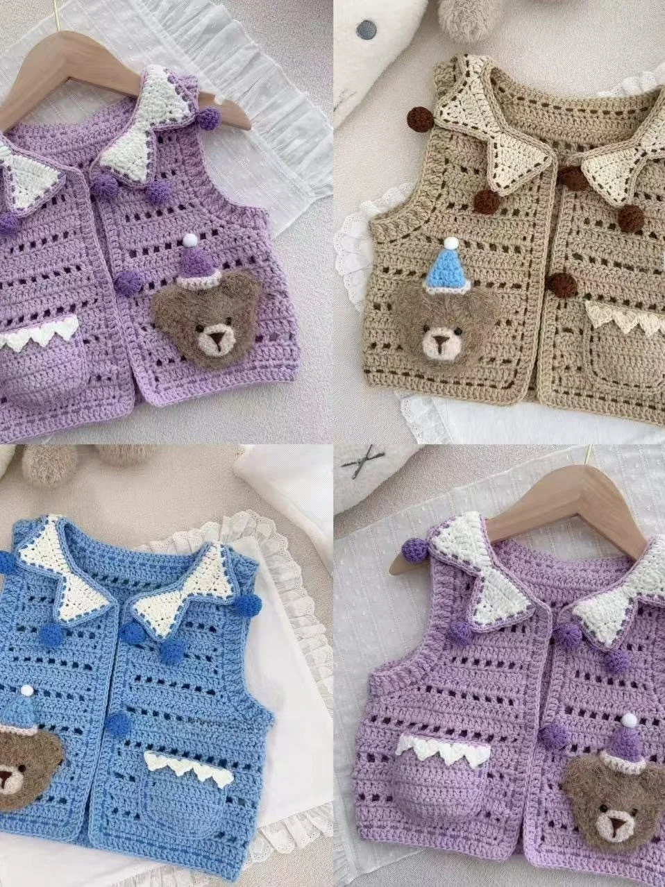 xuanzi-handmade-original-bear-children's-vest-crochet-diy-material-kit-yarn-cute-cotton-craft-difficulty-beginner-square-cartoon