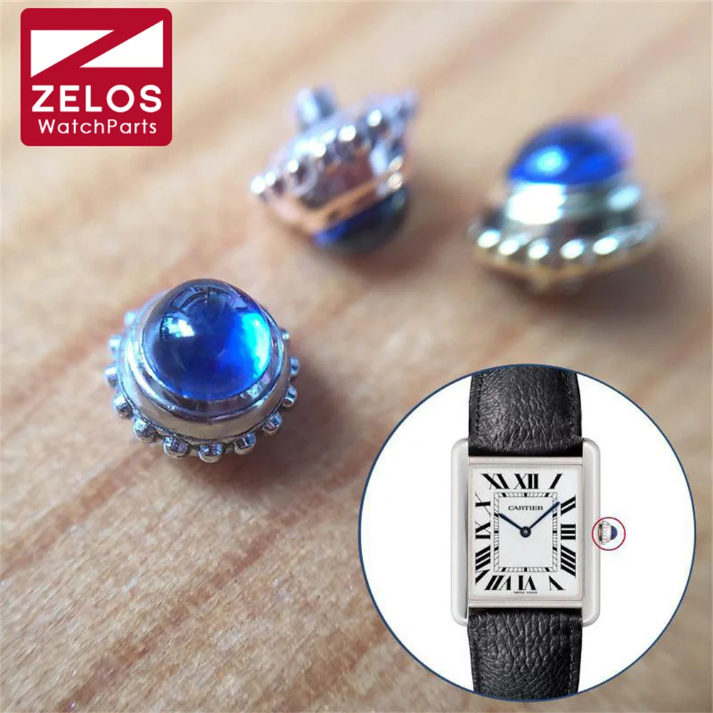 

steel+blue sapphire crystal watch crown for Cartier Tank 31mm*24.4mm and Ronde lady's watch