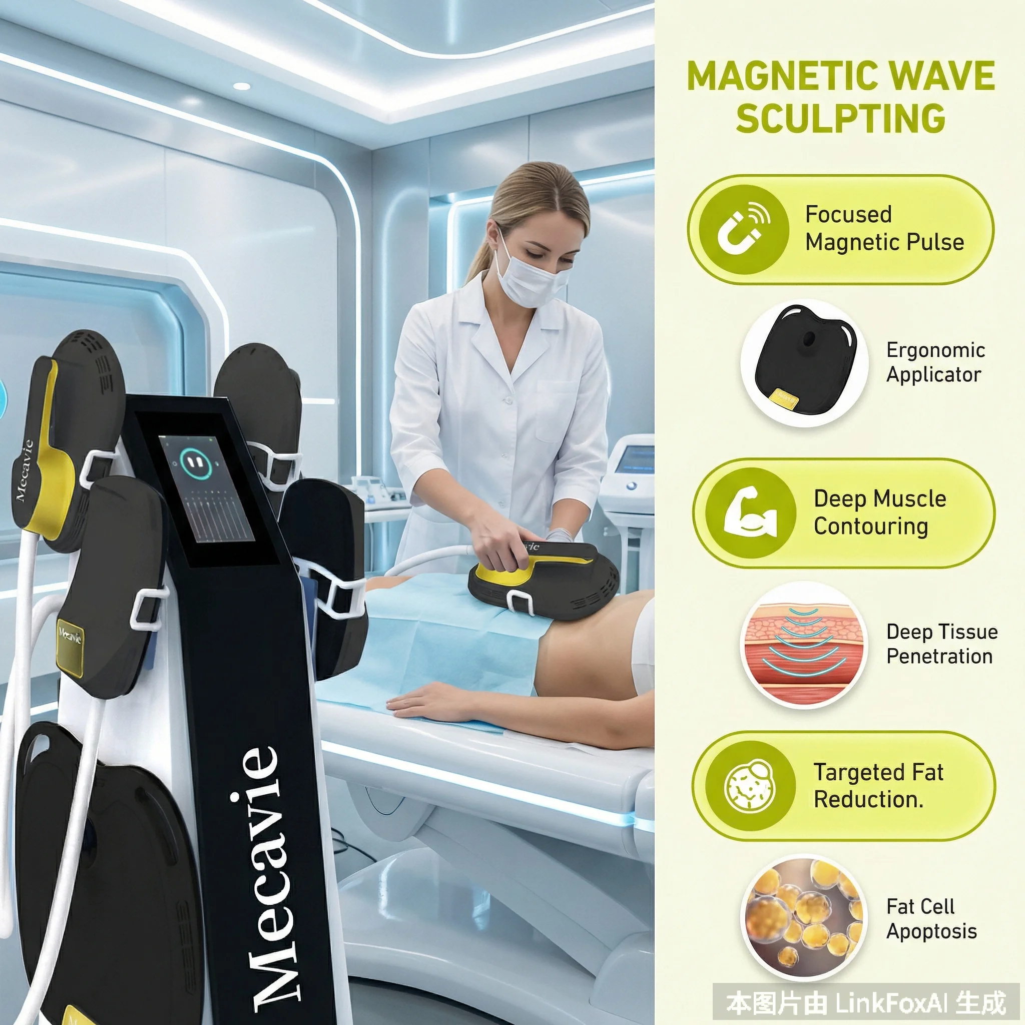 

Профессиональный аппарат для коррекции фигуры и стимуляции мышц 2026 MECAVIE EMS NOVA 15 EMS NEO, 6500 Вт, для сжигания жира