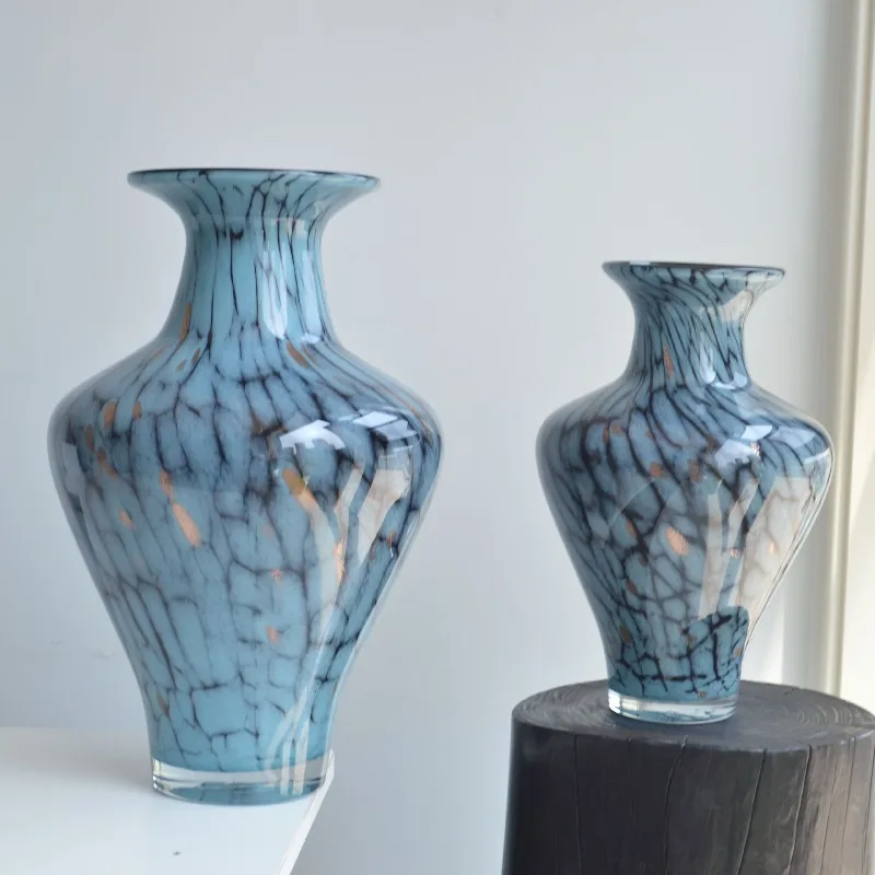 홈 새로운 중국 스타일, 고전적인 에나멜 블루 튀긴 유리 장식품, 장식 수공예품 데스크탑 꽃병