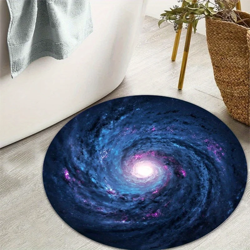 Mystical Blue & Purple Galaxy Print Round Mat – Machine Washable Indoor Rug for Bedroom & Living Room