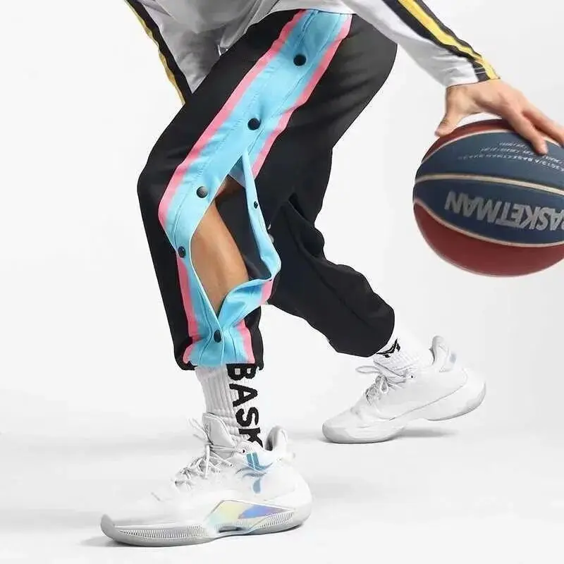 Harajuku Fashion Sport Mannen Broek Dagelijks Outdoor Basketbal Joggingbroek Uitgehold Zijstreep Knoop Vlieg Ontwerp Creatieve Broek