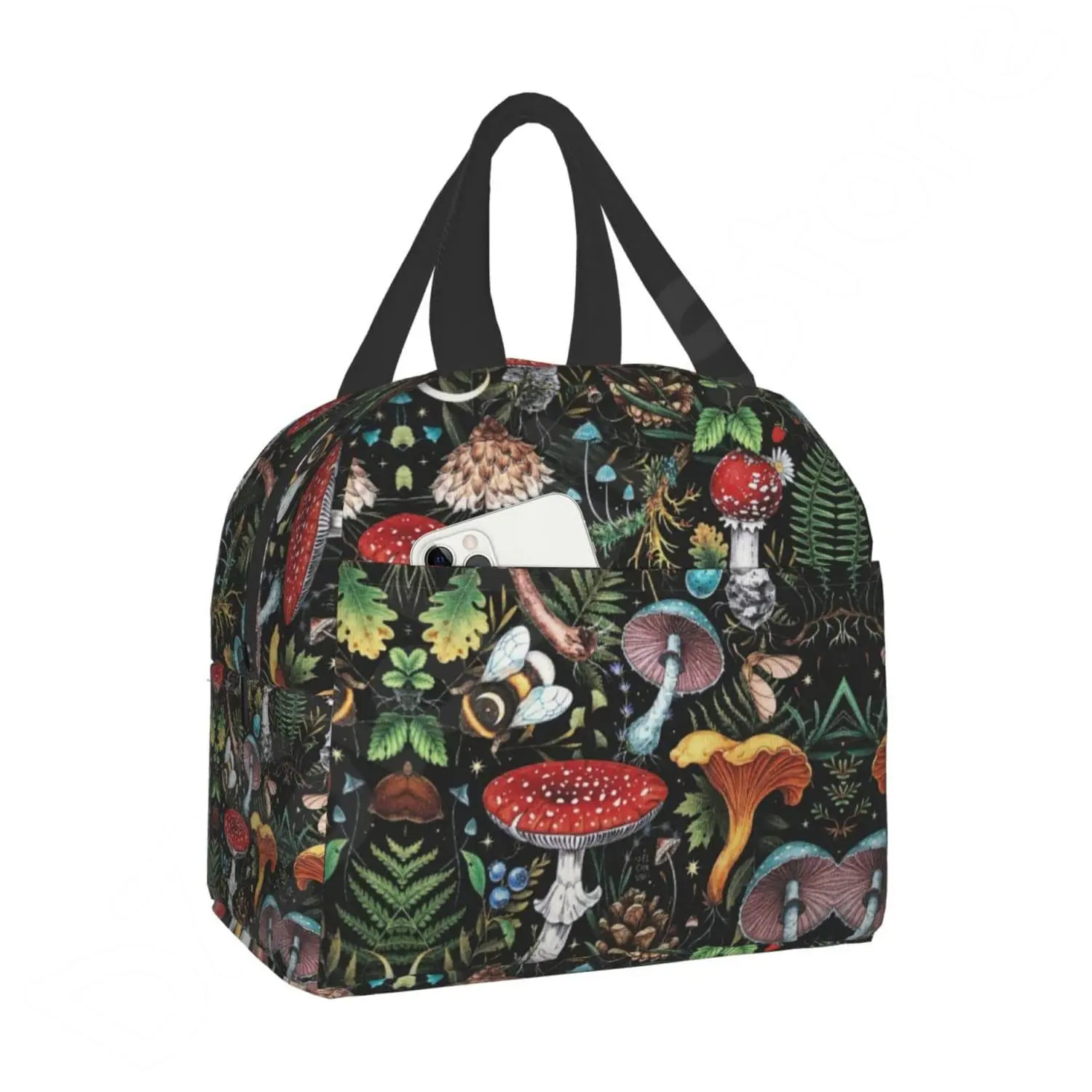 Lunch Bag for Women Men Mushroom Art Reusable Insulated Cooler Lunch Tote Box Cute Funny Container Lunch Holder Portable Bag